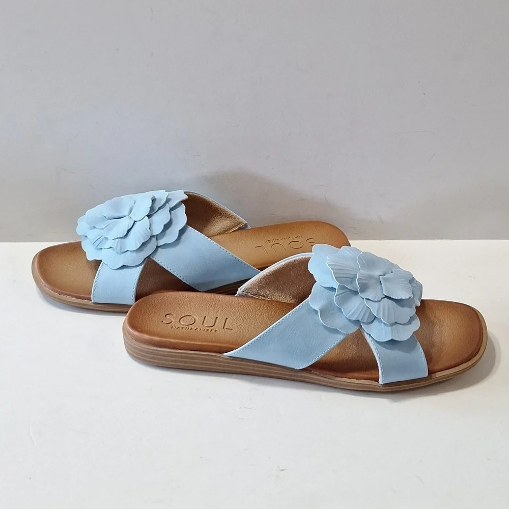 Soul Naturalizer NEW Light Blue Joyful Coquette Flower Comfort Sandals Size 7.5 - Picture 3 of 11